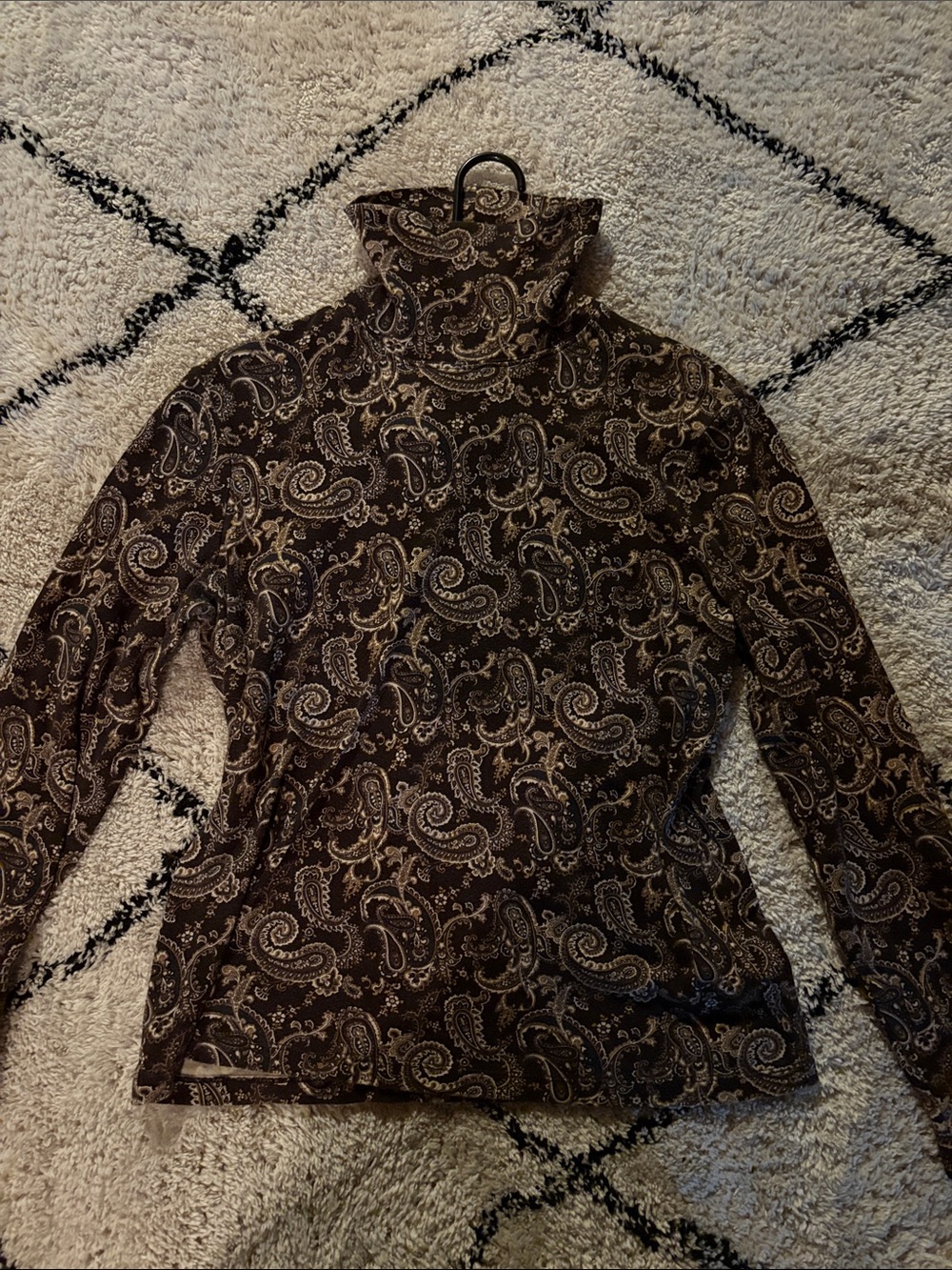 Jones New York Brown Paisley 100% Cotton Turtleneck Sweater Large Petite